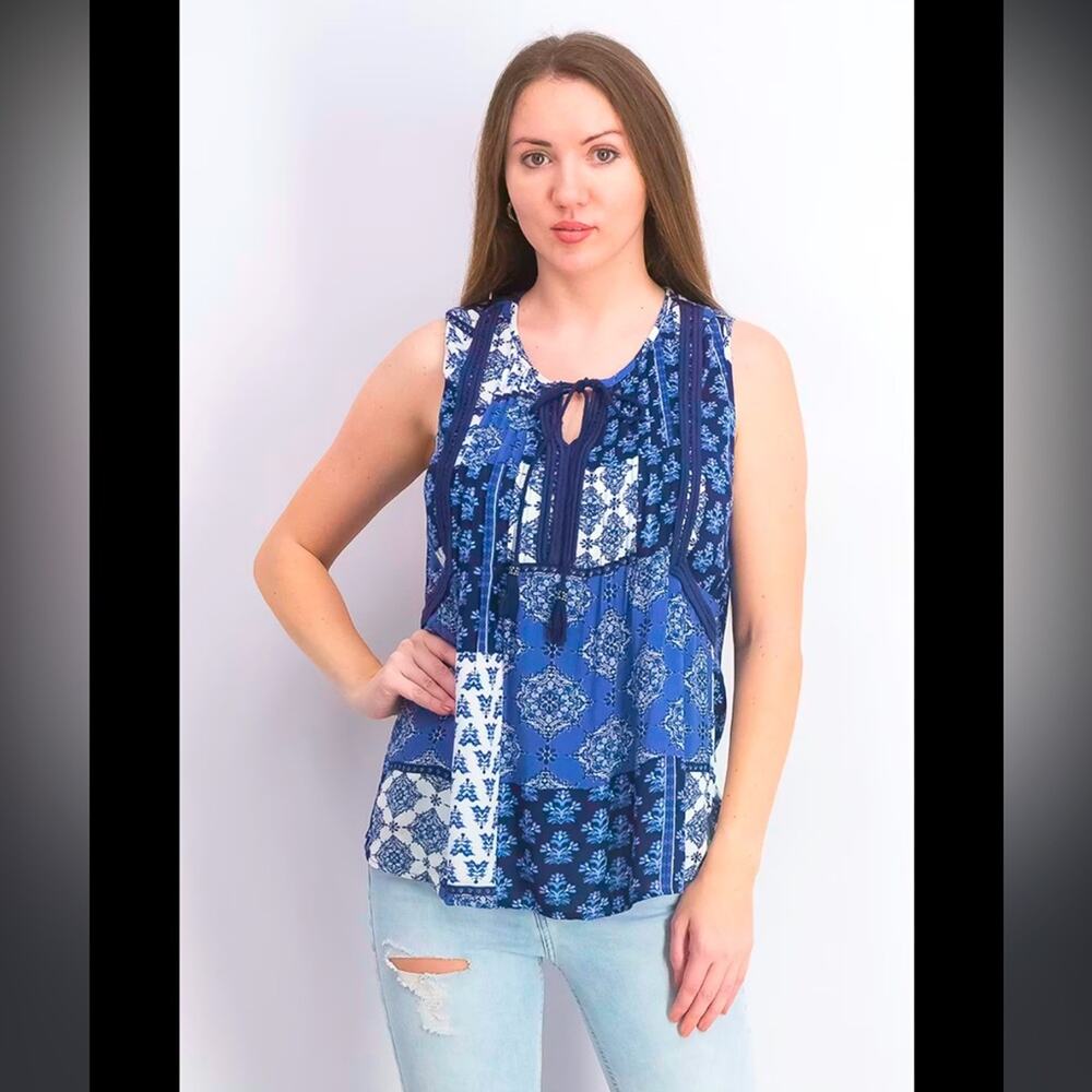 NEW Pale Sky Patchwork Sleeveless Top Size Small